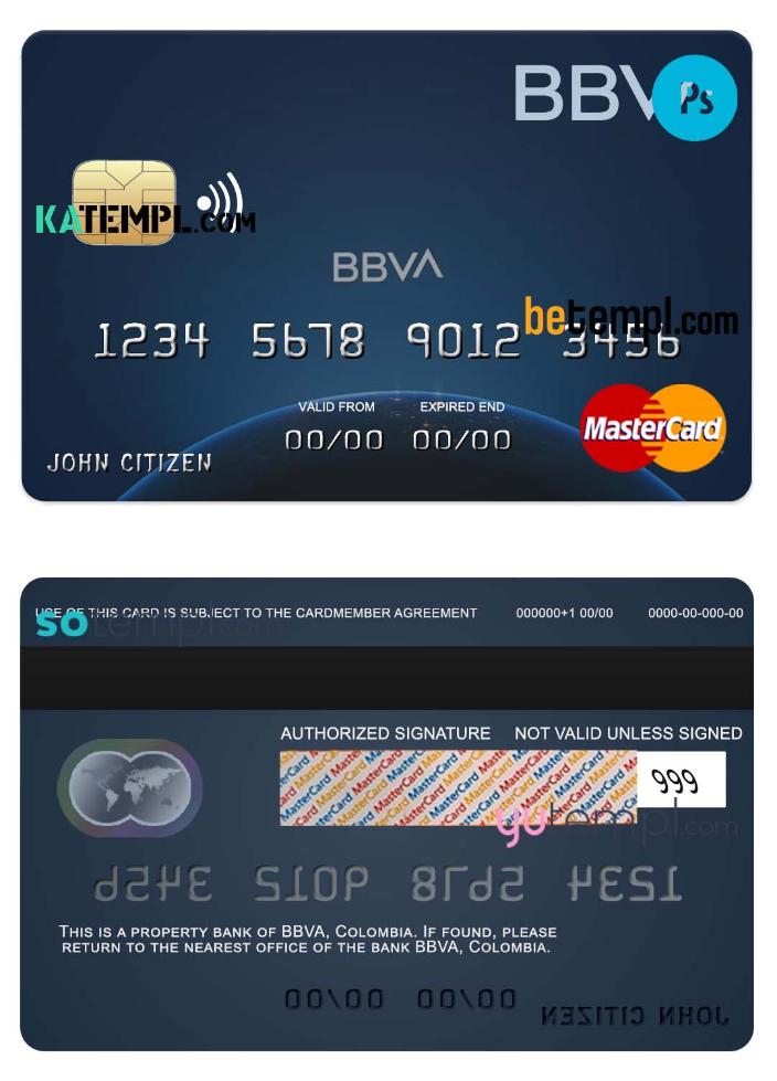 Colombia BBVA bank mastercard credit card template in PSD format, fully editable